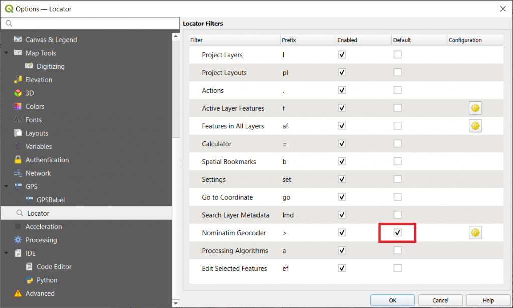 locator settings